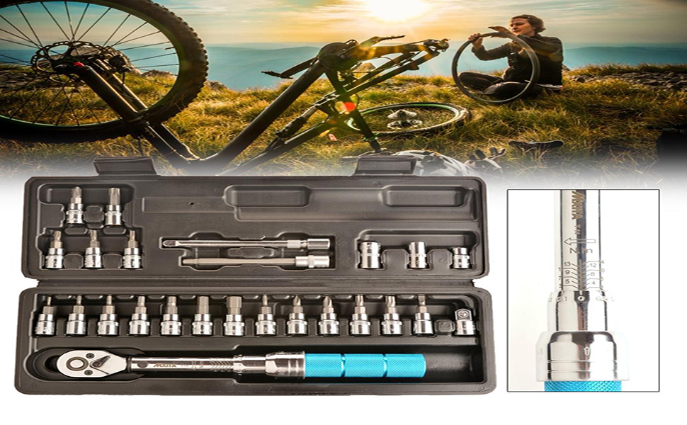 MXITA 1/4inch DR 2-14N.m 25 Piece Torque Wrench Bicycle Cycling